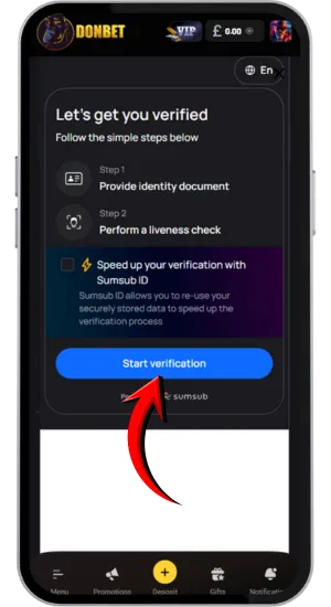 Donbet identity verification upload screen