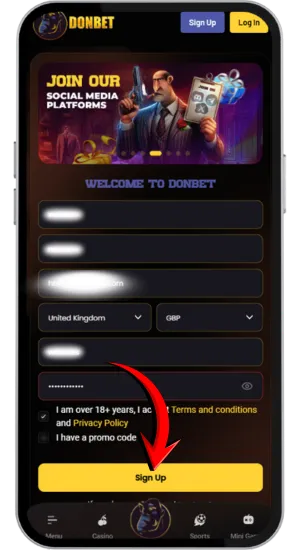 Donbet phone number verification screen