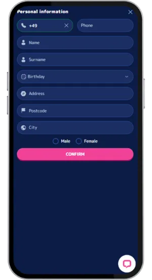 Casino Joy personal information form