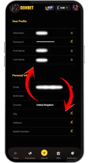 Donbet personal details form