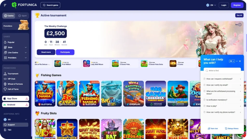 Fortunica 24/7 live chat support
