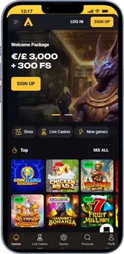 AmonBet main casino page with slot categories