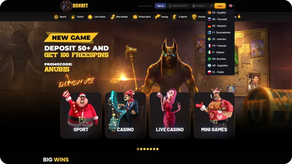 Multilingual interface in Donbet casino