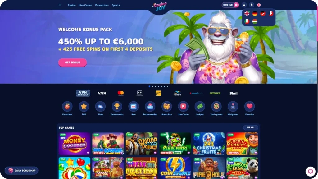 Multiple Languages in Casino Joy