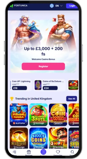 Fortunica Casino UK homepage in browser