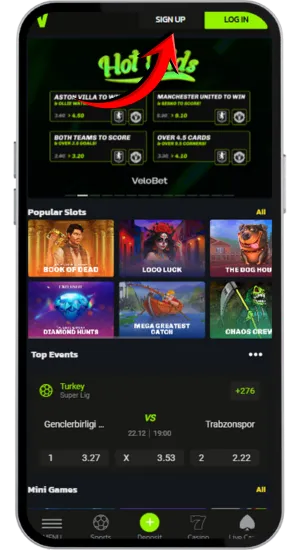 VeloBet registration page in browser
