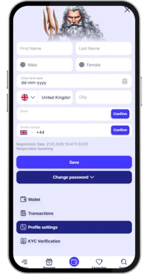 Fortunica personal details input screen