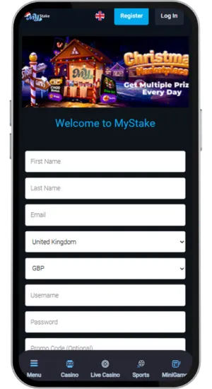 MyStake email and password fields
