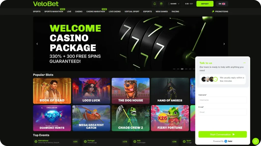 VeloBet live chat interface