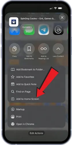 Menu on iOS